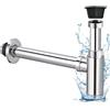 GOEDCH Sifone Lavabo Bagno in Acciaio Inox: Sifone Lavabo Universale 1 1/4 x Ø32mm, Sifone Lavandino Cucina con Apertura di Pulizia, Sifone Antiodore per Lavabo e Mobile Lavabo, Trappola Regolabile