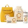 Generico Set Asilo Personalizzato con Nome - Zaino, Sacca cambio, Astuccio e Borraccia - Kit Completo per Bambini Scuola Materna asilo nido