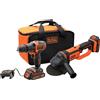 BLACK+DECKER, Trapano avvitatore a percussione 18V e smerigliatrice angolare 18V in softbag, con due batterie 2Ah e caricabatterie. BCK24D2S-QW