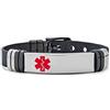 Bling Jewelry Unisex Personalizzare L'Identificazione Nome Tag Placcato Allarme Medico Id Bracciale Da Polso Cintura Fibbia Bracciale Maglia Per Gli Uomini Donne Nero In Acciaio Inox Regolabile