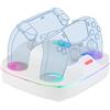 Konix Stazione di ricarica per 2 controller DualSense PS5 - Ricarica rapida 3 ore - Connettori magnetici - 10 effetti luminosi RGB - Bianco