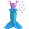 Clundoo Costume da Principessa Sirena per Bambina, Sirena Principessa Vestito Costume, Vestito Principessa Ariel Sirena per Bambina per Halloween, Natale, Cosplay, Compleanno (120cm)