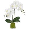 Oairse Fiori artificiali, orchidee, decorazione artificiale, fiori artificiali, come veri, con fiori real-touch, vaso di vetro quadrato, Phalaenopsis, per decorazione da tavolo, davanzale, finestra, altezza