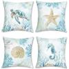 COZZSNUGE Federe Cuscini Costiero Blu Stella Marina Conchiglia Tartarughe Marine Cavallucci Marini Federe Cuscino Decorativi per Divano Casa Terrazza 45 x 45 cm Set di 4