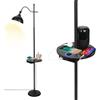 JCPYIUL Lampada da Terra con Ripiani, Lampada da Terra Industrial&Vintage E27 con Ricarica Wireless e 2 Porte USB, Lampada Angolare da Terra Nera per Soggiorno, Camera da Letto e Ufficio