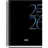 Dohe - Agenda scolastica 2025 2026 - Visualizzazione settimanale, formato A5 (15 x 21 cm), spagnolo e inglese, da settembre a giugno, rilegatura a spirale, copertina rigida - SYSTEM Black