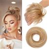 MY-LADY Chignon Finto per Capelli Veri- Cerchio Elastico Dritto Marrone Dorato&Biondo - Facile Updo Naturale per Donne Ragazze 17g