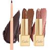 Oulac Set rossetto e lucidalabbra marrone, finitura metallizzata opaca, formula altamente pigmentata e idratante, liscia e senza grani, vegana, 3 pezzi