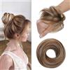 MY-LADY Chignon Finto per Capelli Veri- Cerchio Elastico Dritto Biondo Scuro/Marrone Medio - Facile Updo Naturale per Donne Ragazze 17g
