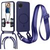 FERLAN Cover con Cordino per Samsung Galaxy A12 4G/A12 5G Cover Magnetica, Cover in Silicone TPU Morbido Corda Collana Necklace Regolabile Stylish con Catena Ultra Sottile Case, Blu navy