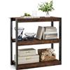HOMASIS Libreria Aperta a 3 Livelli, Scaffale d'Angolo Industriale con Struttura in Metallo, Libreria da Terra Espositivo per Soggiorno, Studio, Camera da Letto, 90 x 39,5 x 90 cm (Marrone)
