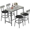 HOMCOM Set Tavolo Bar con 4 Sgabelli con Imbottitura Pelle PU, Bancone Bar e Sedie Cucina Salvaspazio con Gambe in Acciaio, Stile Moderno, Tavolo Alto con Sgabelli per Casa Pranzo Soggiorno, Grigio