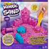 kinetic sand - castello di sabbia glitterata rosa, 5 formine e accessori
