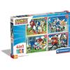 Clementoni supercolor puzzle 4in1 sonic - 1x12 + 1x16 + 1x20 + 1x24 pezzi, puzzle bambini 3 anni