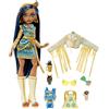 Monster high - cleo de nile, bambola snodata alla moda, dai capelli con ciocche blu, con accessori e cagnolino, giocattolo per bambini, 4+ anni, hhk54