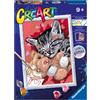 RAVENSBURGER, CREART Ravensburger - creart serie d: gattino e il suo orsetto, kit per dipingere con i numeri, contiene una tavola prestampata, pennello, colori e accessori, gioco creativo per bambini 9+ anni