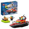 LEGO CITY, Lego Lego city fire 60373 barca di soccorso antincendio dei vigili del fuoco, nave giocattolo, gommone e minifigure, idee regalo