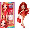 Rainbow high swim & style - ruby (rossa) - bambola da 28 cm con confezione scintillante e oltre 10 outfit - costume da bagno rimovibile, sandali, accessori divertenti