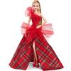 Barbie signature - barbie magia delle feste 2024, bambola bionda con abito e gonna a quadri, confezione da esporre, regalo per le feste