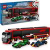 Lego, LEGO CITY Lego city 60445 autotrasportatore f1 con monoposto rb20 e amr24 f1 - camion giocattolo con 2 modelli di auto e 5 minifigure