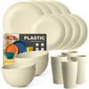 Teivio Servizio da cucina in plastica, 16 pezzi, servizio per 4 piatti piani, piatti da dessert, ciotole per cereali, tazze, piatti e ciotole in plastica infrangibile, set da campeggio all'aperto