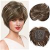 Creamily Topper per capelli, Topper per capelli corti a parrucca per donne con ampia copertura e diradamento, corona sintetica con clip per capelli da donna - Castano chiaro con riflessi biondi
