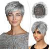 Creamily Topper per Capelli, Topper per Capelli Corti a Parrucca per Donne con Ampia Copertura e Diradamento, Corona Superiore Sintetica con Clip per Capelli da Donna - Grigio Misto