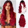 Fulang Hair parrucca con transizione di colore nero-rosso lunga, Ombre Rosso Capelli lunghi e ricci resistenti al calore, parrucca sintetica in fibra per donna capelli naturali per l'uso quotidiano
