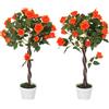 Outsunny Pianta Finta di Camelia da 21 Fiori con Vaso Riempito in Cemento e Muschio, Ø18x90 cm, Arancione | Aosom Italy