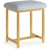 Mondeer Sgabello da toeletta con gambe dorate, sgabello bianco morbido imbottito per camera da letto, stile moderno, 41 x 30 x 45 cm