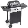 Ompagrill Barbecue a Gas da Giardino con Pietra Lavica BBQ da Esterno con Coperchio Ruote e Ripiani Laterali colore Nero - GAS4939DOUBLE DOUBLE COOKING