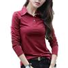 REHJJDFD Polo da donna in cotone a maniche lunghe, tinta unita, casual, slim, Rosso, S