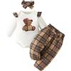 Geagodelia Completini da Neonata Set di Vestiti per Bambina Carina Pagliaccetto con Stampa a Maniche Lunga + Pantaloni con Stampa Floreale + Fascia Antunno e Inverno (A Bianco, 9-12 mesi)