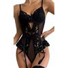 Ausing Donna Lingerie Set Intimo Corpo Curvy One Piece Erotico Lingerie Set Bretelle Profondo Scollo V Nero S