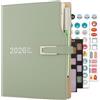 Holderzwu Diario accademico 2026, formato A5, giorno per pagina, organizer con calendario, agenda con portapenne e penna, carta spessa di alta qualità, 14 x 21,5 cm (verde)