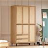 LBSIGN Armadio Guardaroba Con Barra Appendiabiti 3 Ante 2 Cassetti Legno E Rafia Ocean