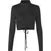 KOEMCY Maglietta a Maniche Lunghe Donna Crop Top Mezzo Collo Camicette Coulisse Pullover Blusa Basic Eleganti Camicia Sexy Slim Top Autunno Invernali (Nero,S)
