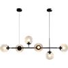 KCO Lighting Lampadario Sputnik a 6 Globi Color Ambra, Lampadario Lineare Nero Opaco Mid-Century, Illuminazione a Sospensione Regolabile Vintage Per Isola Cucina, Sala Da Pranzo (Nero+Ambra)