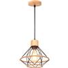 TOKIUS Lampada a Sospensione E27 Industriale Plafoniera Retro in Metallo e Legno Ø220mm Lampadario in Corda di Canapa design per Cucina Salotto (C-L-220mm-1)