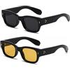 YAMEIZE Rettangolari Occhiali da Sole da Uomo Donna Quadrati Retrò Vintage Moda Rettangolari Cornice Quadrata Occhiali Protezione UV400 Nero+Giallo