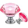 Ravinte 10 bottoni e maniglie per cassetti in cristallo, colore rosa, a forma di diamante, per comò, cassetti, cucina, armadio, cassetto, maniglie, 30 mm, con base in argento