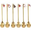 AXspeed Cucchiai natalizi, 6 cucchiai in acciaio inox, set da cucina con ciondolo natalizio per caffè, cucchiaini da tè, cucchiaini da dessert, con scatola regalo (oro)