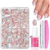 MrCuvaryas Set di punte per unghie - 240 pezzi rosa glitter gatto eye finte unghie da incollare - Rosa gradiente design brillante unghie finte unghie finte gel morbido per donne Nail Art (rosa glitter, mandorle)