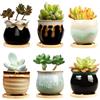 Brajttt Vaso per piante grasse in ceramica da 6,3 cm con drenaggio, vaso da fiori, piccoli vasi per mini piante, base in ceramica fluente smaltata, set seriale con fori