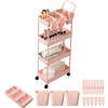 danpinera Carrello stretto per bambini, carrello da portata con 4 piani, carrello da cucina con pareti divisorie e ganci e bicchieri da appendere, carrello per nicchia per cameretta dei bambini