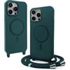 BGHHEU Magnetica Cover per iPhone 16 Pro Max con Cordino,[Compatible con Magsafe],Custodia Silicone con Regolabile Collana Sottile Morbida Case,Verde scuro