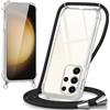 Oelrstfe Cover con Cordino per Samsung Galaxy S23 Ultra, Trasparente Silicone Custodia con Regolabile Collana Laccio Tracolla, Antigraffio Proteggere Case Corda per Samsung S23 Ultra, Nero