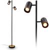 BRILONER - Lampada da terra con interruttore a cavo, faretti orientabili, 2x attacco GU10, piantana lampada da terra, lampada da terra salotto, lampada soggiorno da terra, 26x26x159,5 cm, nero-legno