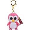 TY - Anello Porta Chiavi Mini Boos Clips - Pinguino - Glider - Rosa e Bianco - Con nappa magenta - Il portachiavi alla moda ispirato ai famosi peluche con gli occhi grandi scintillanti - 10 Cm - 25072