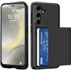 ÁRBOLORO Cover per Samsung Galaxy S24 con Porta Carte Custodia Portafoglio Antiurto Anti-Graffio Resistente Grado Militare Protettiva Slot Nascosto Scorrevole Case, Nero